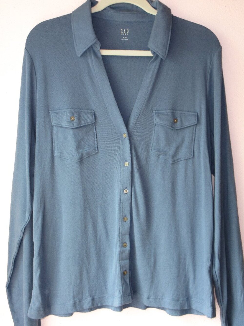 GAP Button Front Shirt Slate Blue NWT Womens Size XL Cotton Modal Preppy